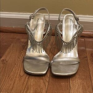 Pierre Dumas Silver Fringe Heels